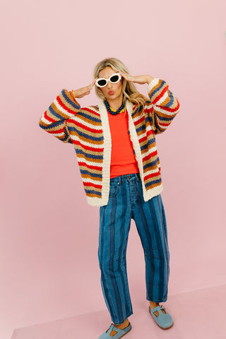 Blake Chunky Cardigan in Navy/Red
