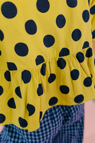 Molly Polka Dot Peter Pan Top in Lime/Navy