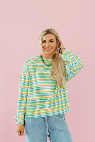 Sammie Multi Colored Pullover in Teal/Lime