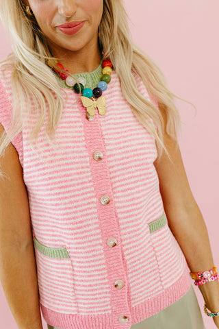 Raye Stripe Sweater Vest in Pink/Lime
