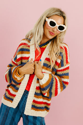 Blake Chunky Cardigan in Navy/Red