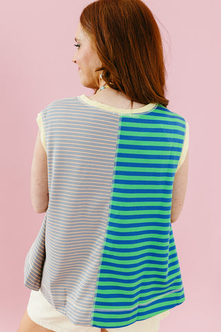 Joni Stripe Top in Green/Blue