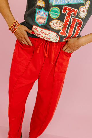 Lou Mineral Wash Barrel Pants in Red