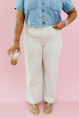Manon Stripe Pants in Taupe/White