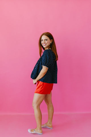 Elizabeth Polka Dot Top in Navy