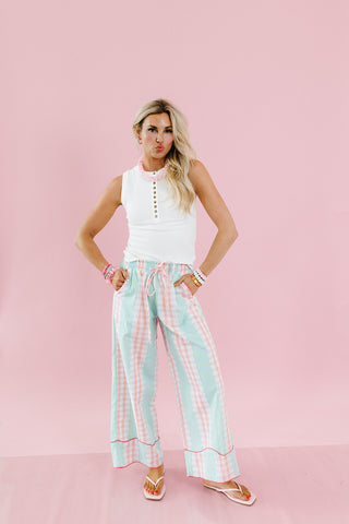 Miriam Checkered Pants in Mint/Pink