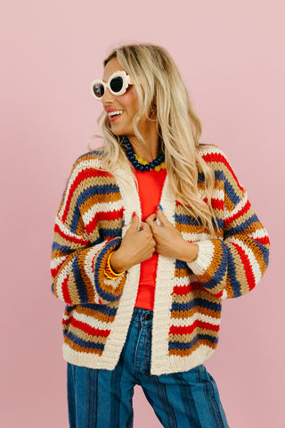 Blake Chunky Cardigan in Navy/Red
