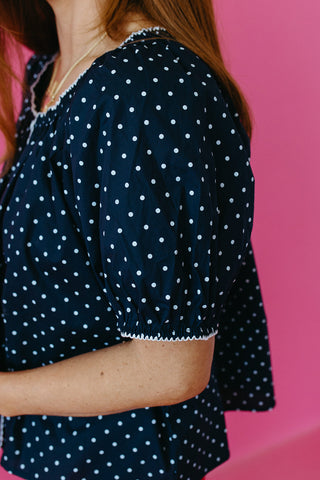Elizabeth Polka Dot Top in Navy