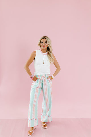 Miriam Checkered Pants in Mint/Pink