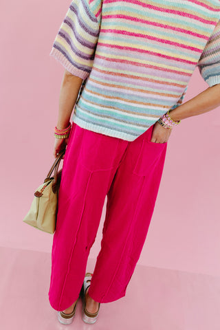 Lou Mineral Wash Barrel Pants in Fuchsia