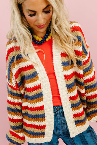 Blake Chunky Cardigan in Navy/Red