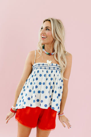 Cammie Polka Dot Smocked Top