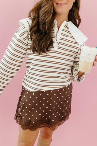 Harlenn Oversized Collar Polo Shirt in Taupe