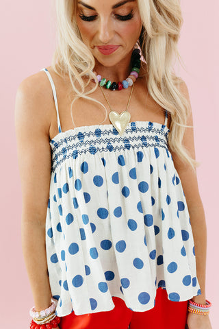 Cammie Polka Dot Smocked Top