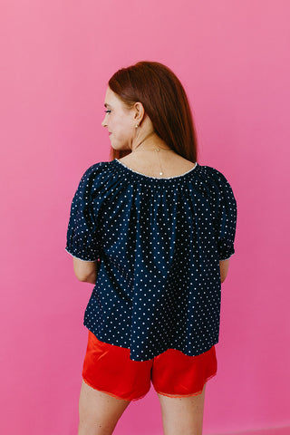 Elizabeth Polka Dot Top in Navy