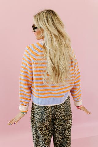 Saylor Stripe Cardigan in Periwinkle/Orange