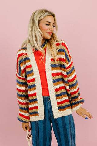 Blake Chunky Cardigan in Navy/Red