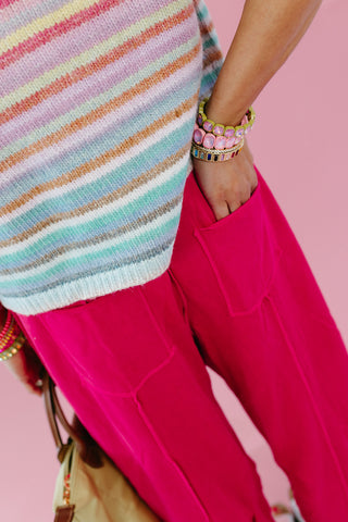 Lou Mineral Wash Barrel Pants in Fuchsia