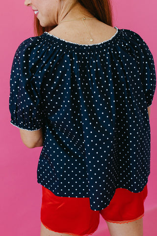Elizabeth Polka Dot Top in Navy