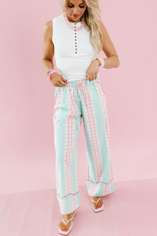 Miriam Checkered Pants in Mint/Pink