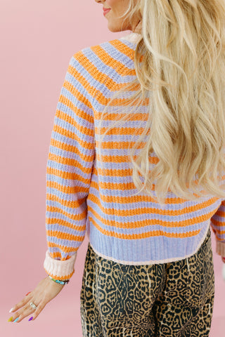 Saylor Stripe Cardigan in Periwinkle/Orange
