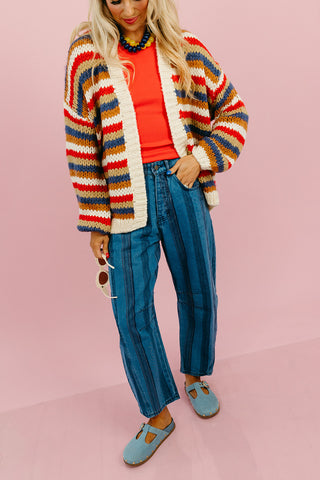 Blake Chunky Cardigan in Navy/Red