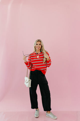 Lucy Stripe Sweater in Cherry/Black