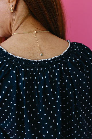 Elizabeth Polka Dot Top in Navy