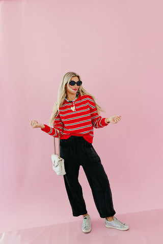 Lucy Stripe Sweater in Cherry/Black