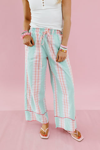 Miriam Checkered Pants in Mint/Pink