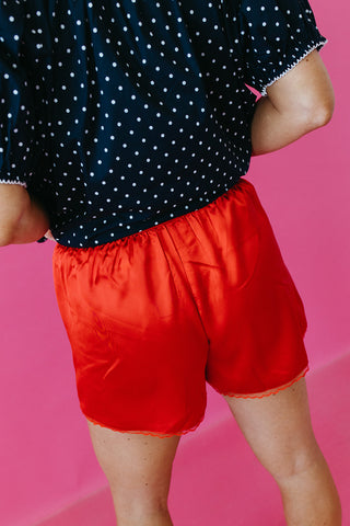 Fenway Satin Shorts in Red