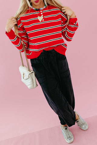 Lucy Stripe Sweater in Cherry/Black