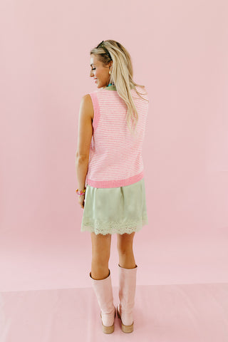 Raye Stripe Sweater Vest in Pink/Lime
