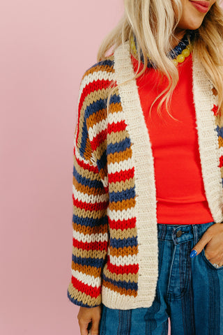 Blake Chunky Cardigan in Navy/Red