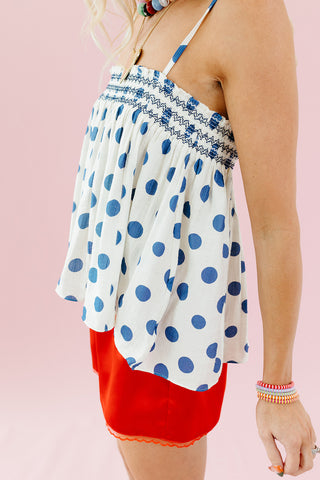 Cammie Polka Dot Smocked Top