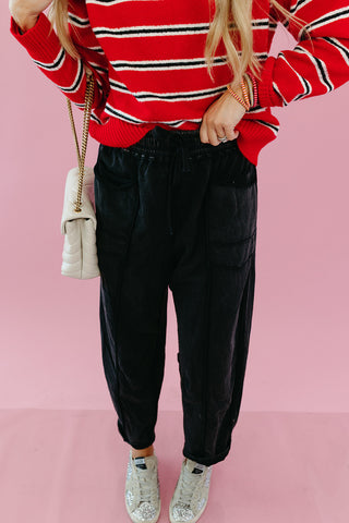 Lou Mineral Wash Barrel Pants in Black