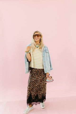 Claire Leopard Lace Trim Midi Skirt