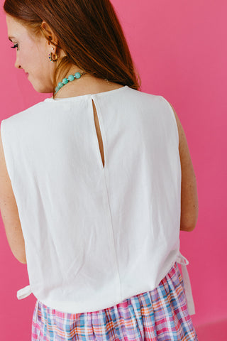 Salem Linen Side Tie Tank in Off White