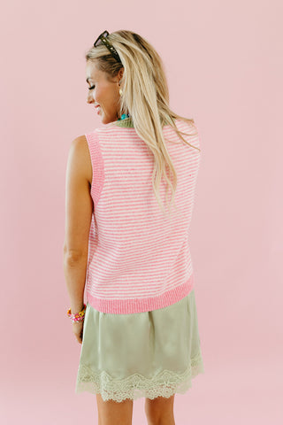 Raye Stripe Sweater Vest in Pink/Lime