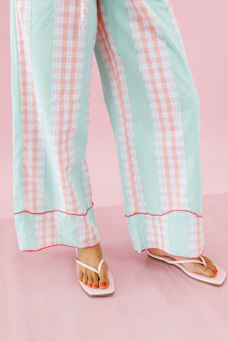 Miriam Checkered Pants in Mint/Pink