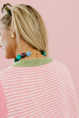 Raye Stripe Sweater Vest in Pink/Lime