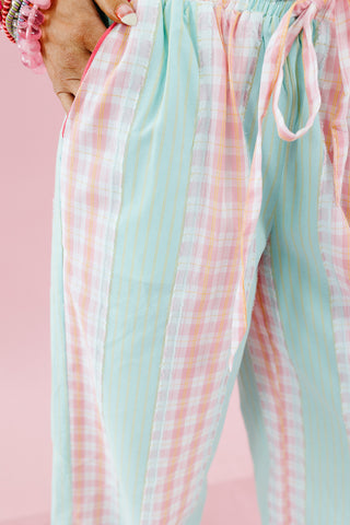 Miriam Checkered Pants in Mint/Pink