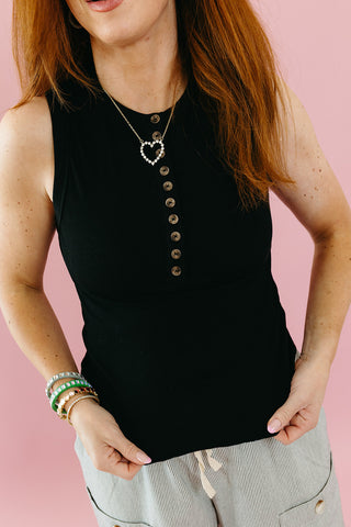 Camille Button Up Knit Tank Top in Black