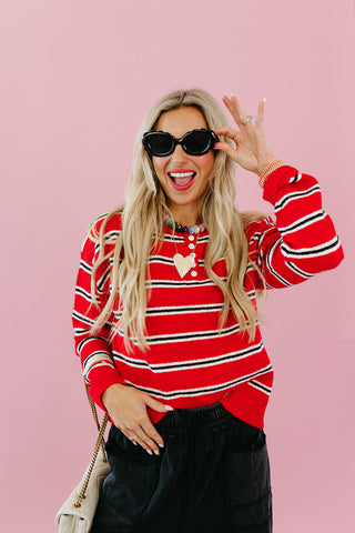 Lucy Stripe Sweater in Cherry/Black