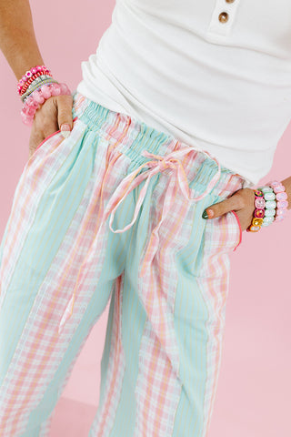 Miriam Checkered Pants in Mint/Pink