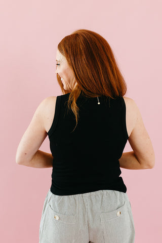 Camille Button Up Knit Tank Top in Black