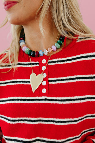 Lucy Stripe Sweater in Cherry/Black