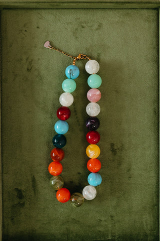 Chunky Beaded Necklace in Olive Multi
