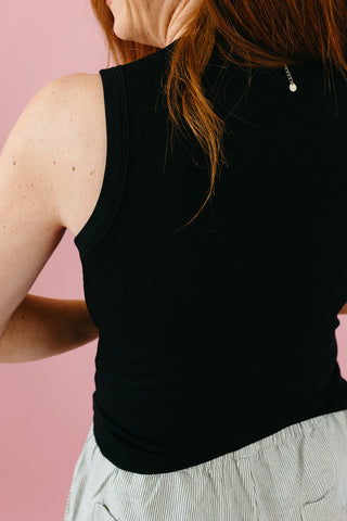 Camille Button Up Knit Tank Top in Black