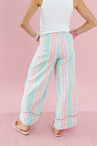 Miriam Checkered Pants in Mint/Pink